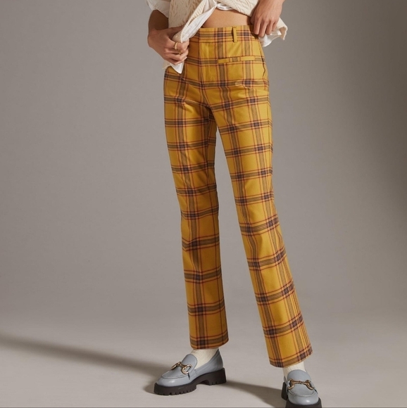 Anthropologie The Essential Slim Kick Flare Plaid Pants 4 - Picture 1 of 6